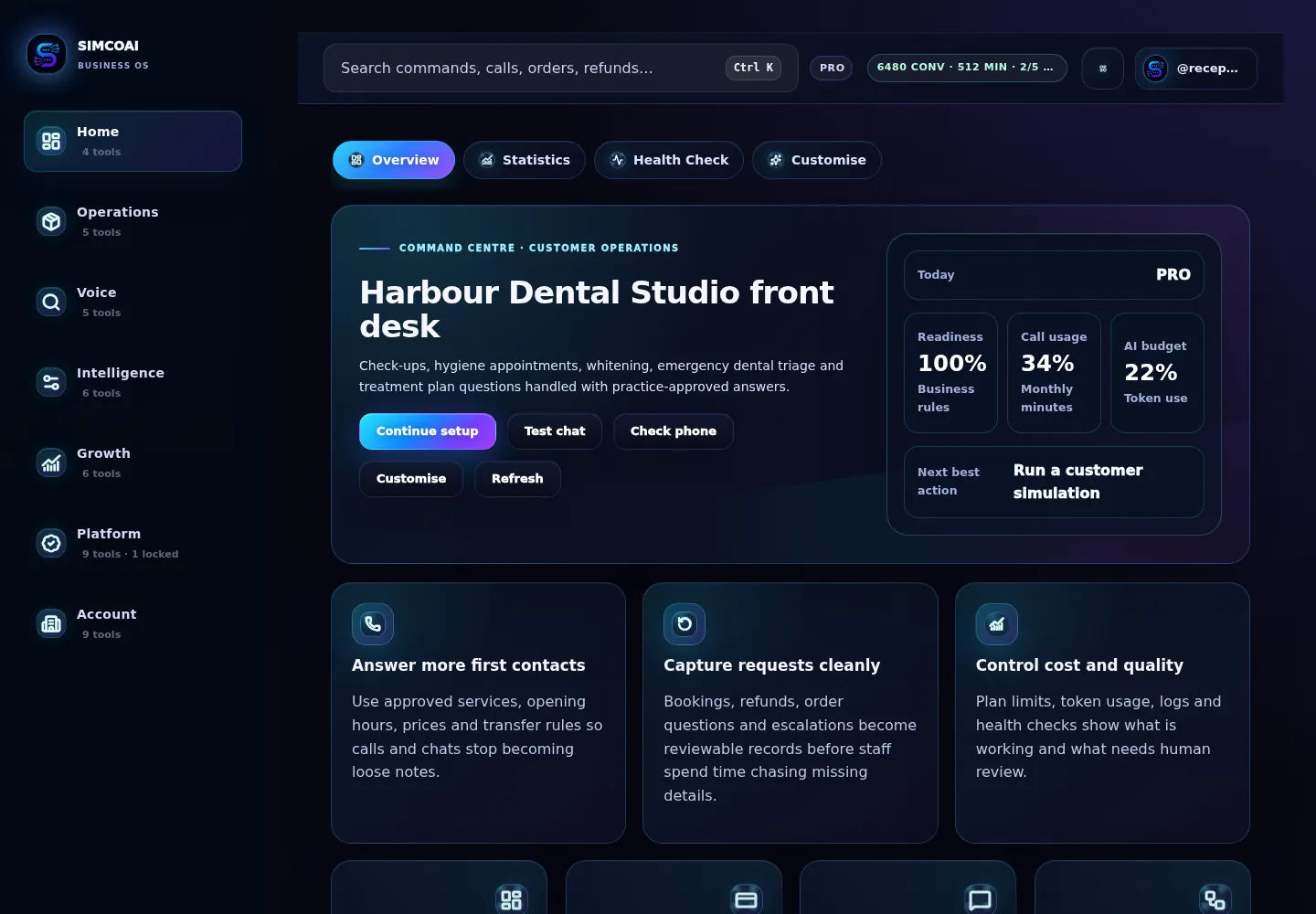 SIMCOAI dashboard command centre preview